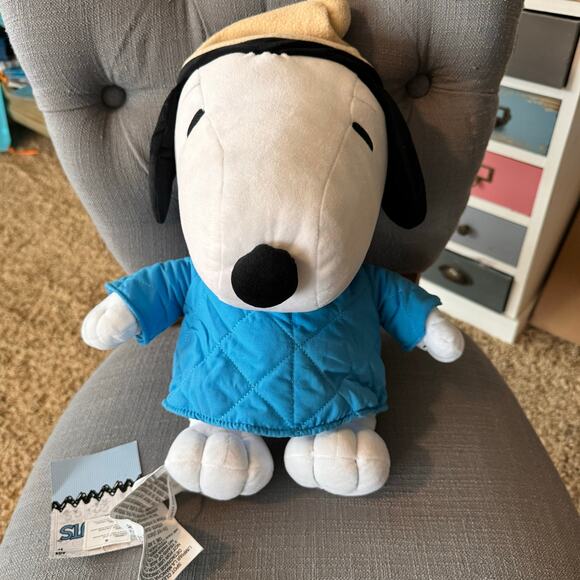 Snoopy Winter Coat Pillow Peanuts Plush 16 inch Snuggler Toy Charlie Brown Gang - Picture 2 of 8